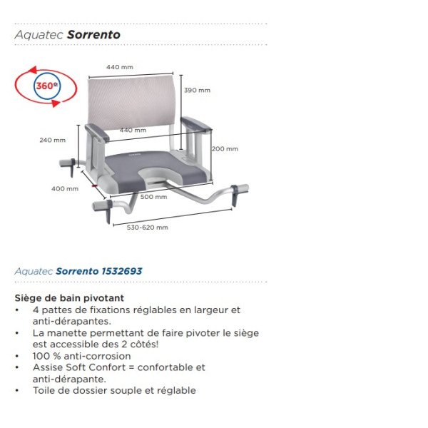 Siège de bain pivotant Aquatec Sorrento
