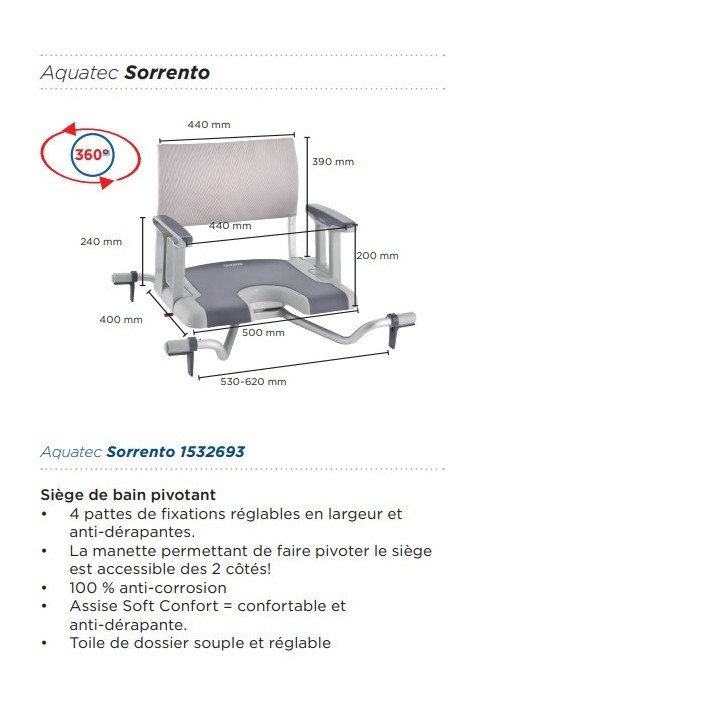 Siège de bain pivotant Aquatec Sorrento